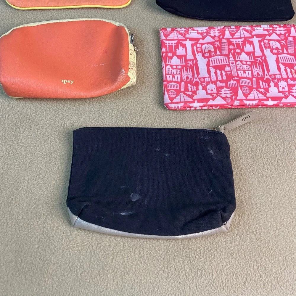 Ipsy Makeup Bag 7pc Sherpa Travel‎ Passport Eyelash Ombre Cosmetic Pouches GUC